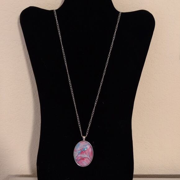 Cote' Design Studio Handmade Pendant Abstract Fluid Art Oval Colorful 1.5" - Picture 3 of 3